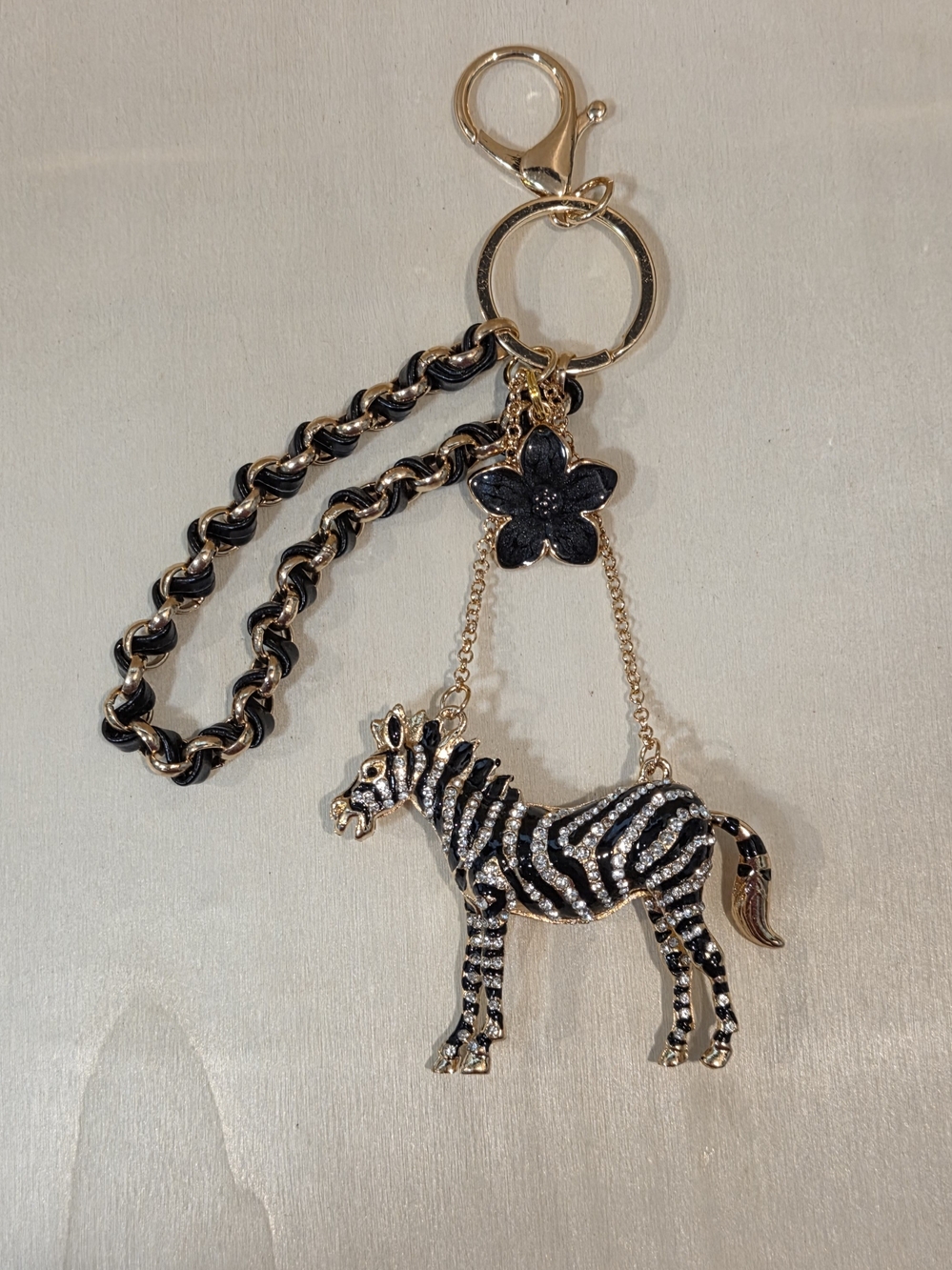 NWT Luxury Rhinestone Zebra Bag Charm & Keychain